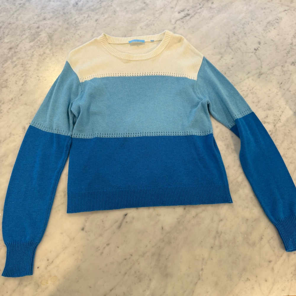 Draper James Blue and White Color Block Sweater